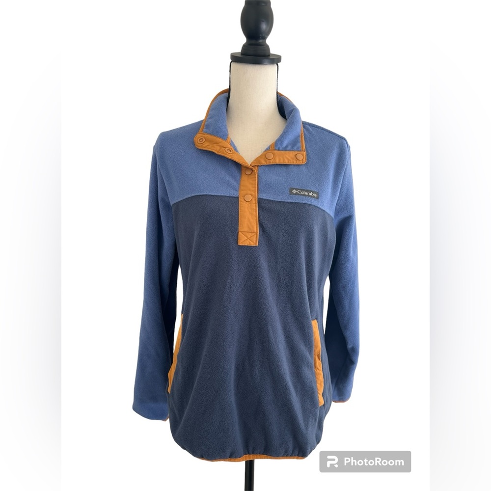 Columbia Women’s Color Block Fleece Pullover Button Up Kangaroo Pocket